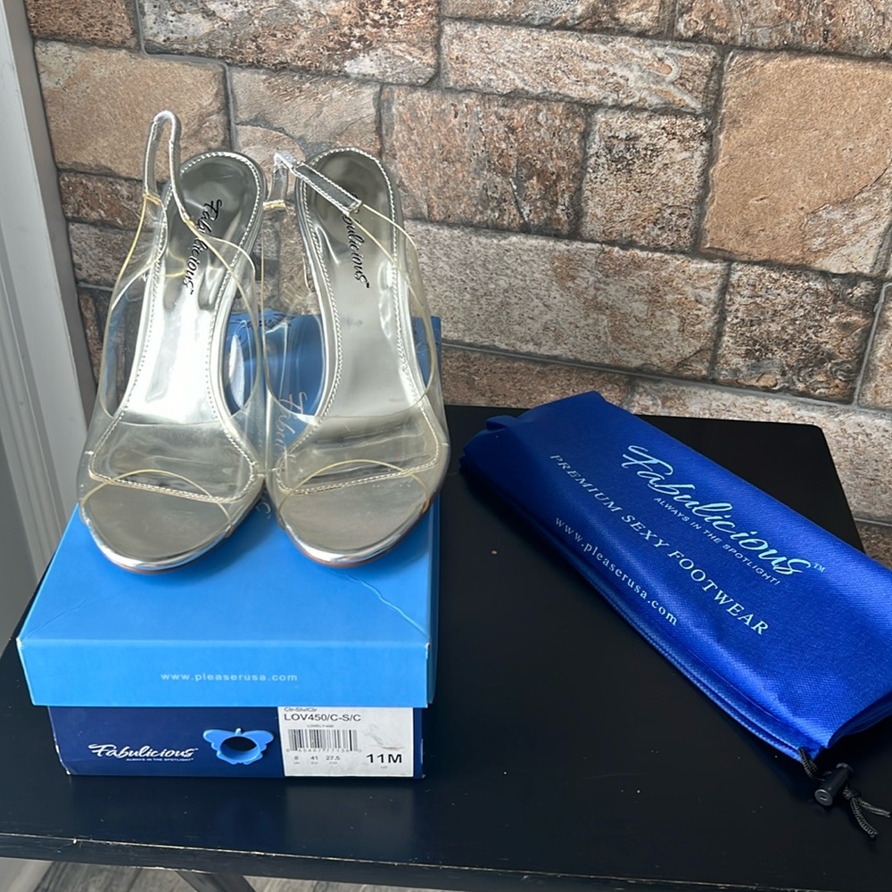 Fabulicious Clear Slingback Open Toed Wedges with Shoe Bag